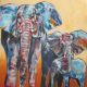 "Elefantenfamilie" 80 x 80 cm Ayrcl  und Kohlestift auf Leinwand